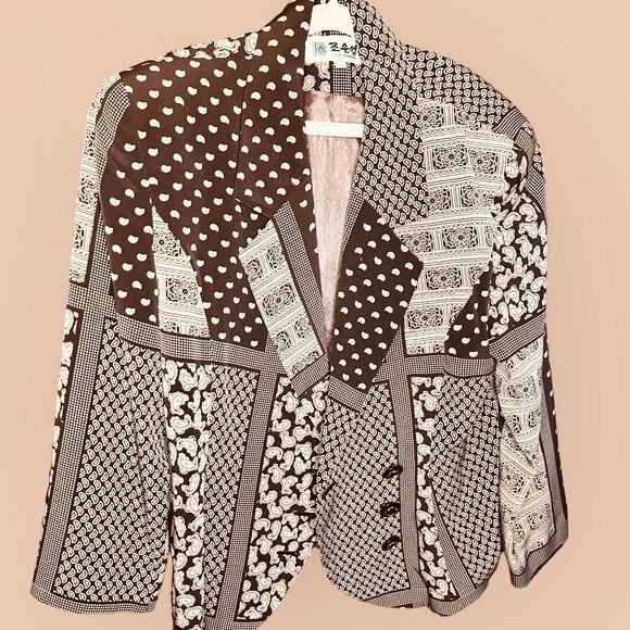 Blocked Paisley Brown and Cream Blazer Size Medium - Picture 3 of 5